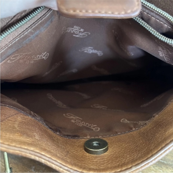 Brown Leather Fossil Shoulder Handbag Bag 75082 Purse with Key - Picture 14 of 16